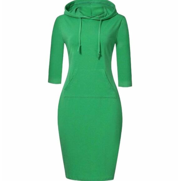 Brand New Miskay Green Hooded Hoodie Knee Length Jersey Knit Dress - Sz 2X - Picture 1 of 4